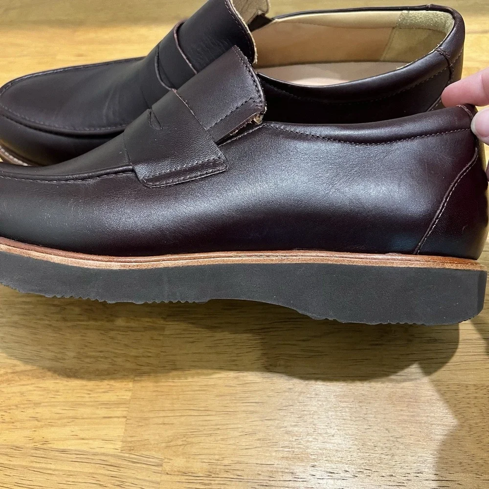 Men's Brown Leather Penny Loafers - Classic Slip-On Dress Shoes